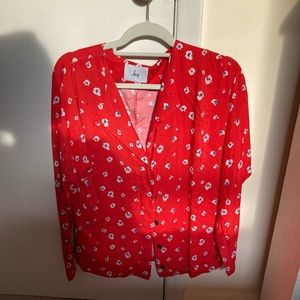 Loup NYC red floral Lila top, size large